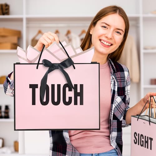 QLSKO 5 Senses Gift Bags for Women Men with Bow Ribbon Tissue Paper and Handles,Five Senses Gift Paper Bag for Present Wrappings,Wedding Anniversary Party Mothers Valentine,Medium (Pink) - Image 5