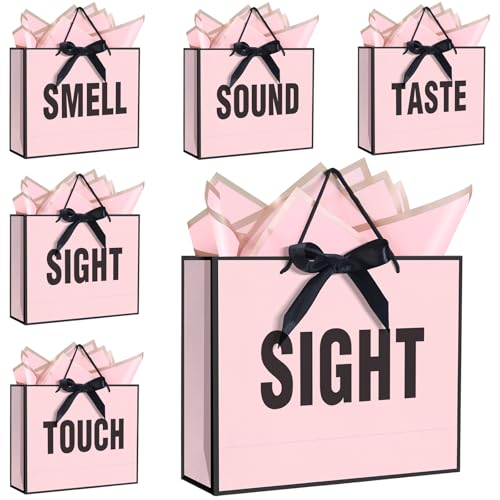 QLSKO 5 Senses Gift Bags for Women Men with Bow Ribbon Tissue Paper and Handles,Five Senses Gift Paper Bag for Present Wrappings,Wedding Anniversary Party Mothers Valentine,Medium (Pink) - Image 1