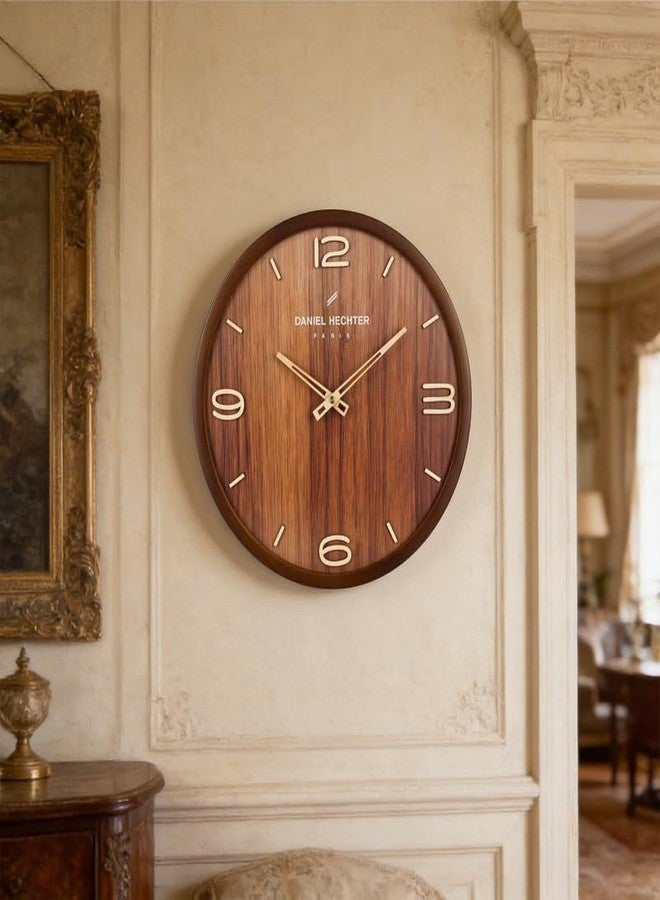 Daniel Hechter Paris Vienne Collection Wall Clock, Silent Sweep Non-Ticking, 13 Inch (32.5 cm) Wood-Grain Dial, Brown Wooden Frame, 3D Numbers, Decorative Clock for Home & Office - DHCL1005 - Image 4