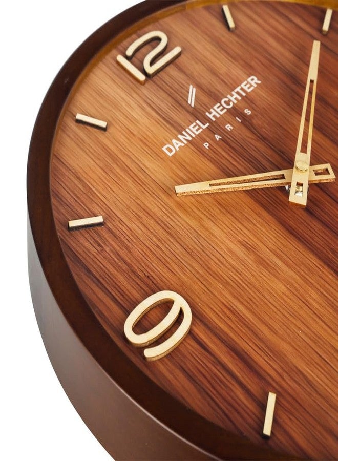 Daniel Hechter Paris Vienne Collection Wall Clock, Silent Sweep Non-Ticking, 13 Inch (32.5 cm) Wood-Grain Dial, Brown Wooden Frame, 3D Numbers, Decorative Clock for Home & Office - DHCL1005 - Image 5