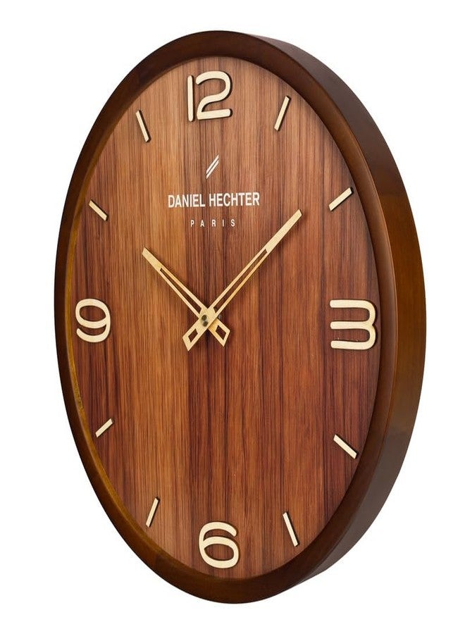 Daniel Hechter Paris Vienne Collection Wall Clock, Silent Sweep Non-Ticking, 13 Inch (32.5 cm) Wood-Grain Dial, Brown Wooden Frame, 3D Numbers, Decorative Clock for Home & Office - DHCL1005 - Image 2