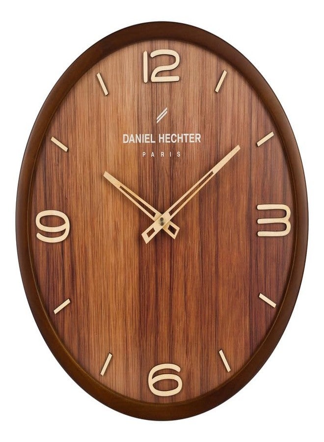 Daniel Hechter Paris Vienne Collection Wall Clock, Silent Sweep Non-Ticking, 13 Inch (32.5 cm) Wood-Grain Dial, Brown Wooden Frame, 3D Numbers, Decorative Clock for Home & Office - DHCL1005 - Image 1