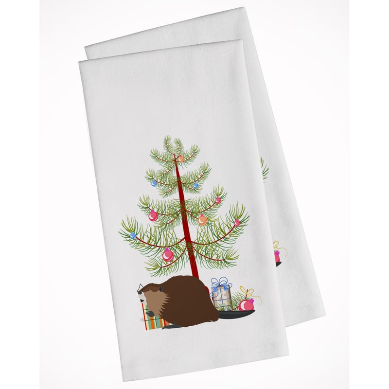 Caroline's Treasures Eurasian Beaver Christmas White Kitchen Towel Set of 2