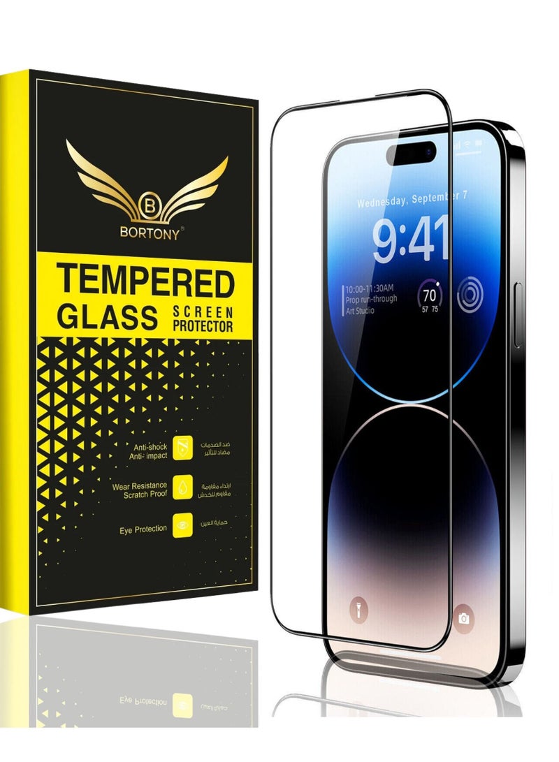 BORTONY Screen Protector Compatible for iPhone 14 Pro Max [6.7 Inch] Full Coverage 9D Tempered Glass Film For iPhone 14 Pro Max Clear/Black - Image 1