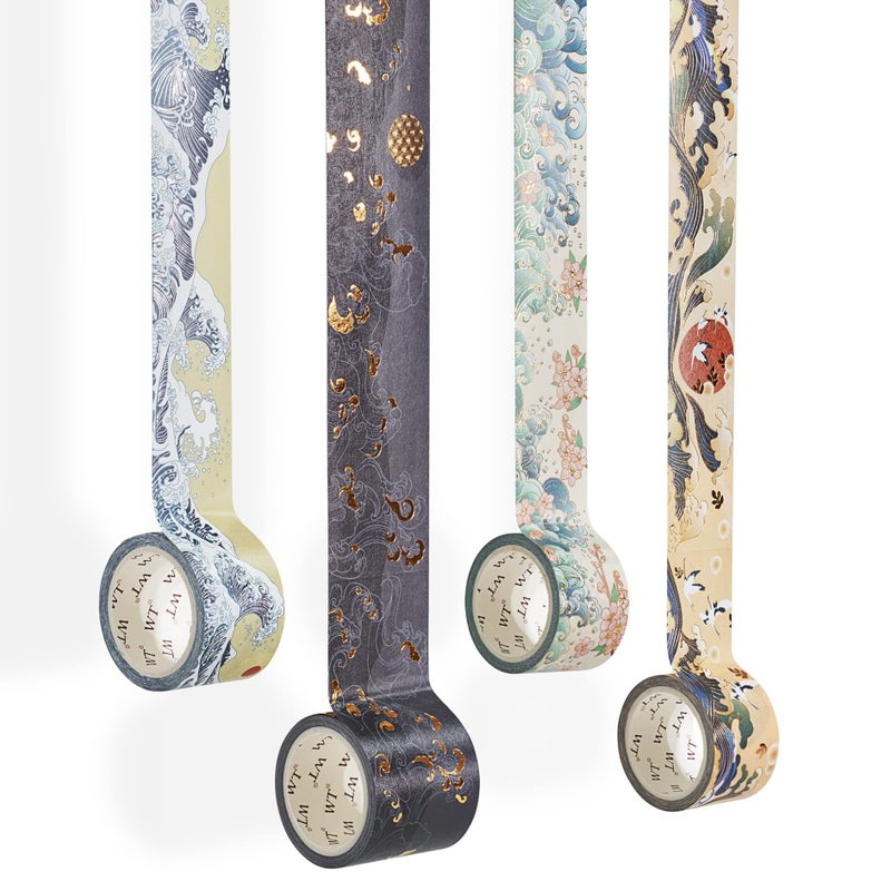 WT Waves of Rebun Washi Tape Set, 4 Rolls, Gold Foil, Decorative Masking Tape, Bujo Planner Supplies, DIY Crafts Tape, Adhesive Wrapping Tape, Paper Tape, Journaling Gifts - Image 1