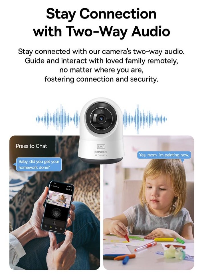 Baseus - BASEUS Security P1 Pro 5MP Indoor Camera 3K 8X Digital Zoom Motion Detection Camera, White - UK Plug - Image 1