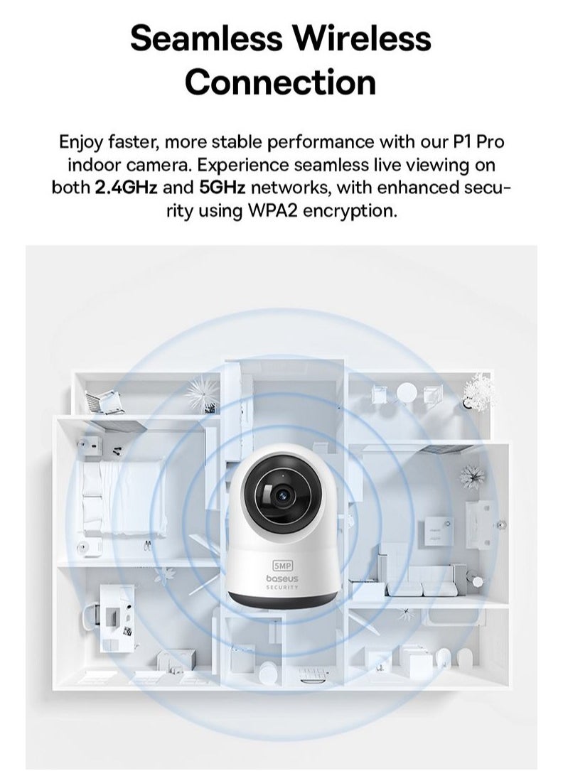 Baseus - BASEUS Security P1 Pro 5MP Indoor Camera 3K 8X Digital Zoom Motion Detection Camera, White - UK Plug - Image 1