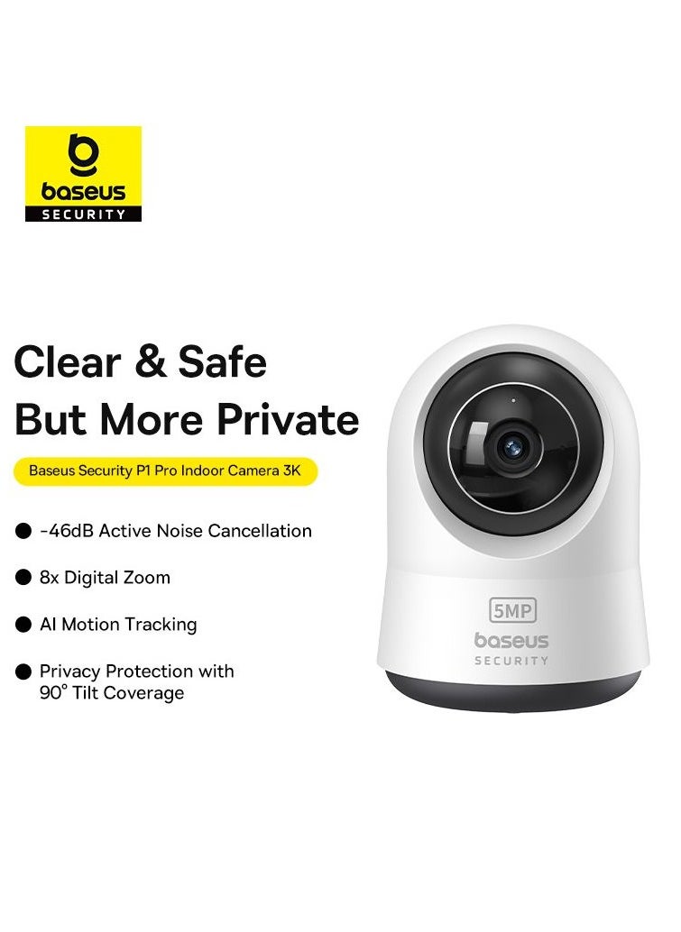 Baseus - BASEUS Security P1 Pro 5MP Indoor Camera 3K 8X Digital Zoom Motion Detection Camera, White - UK Plug - Image 1