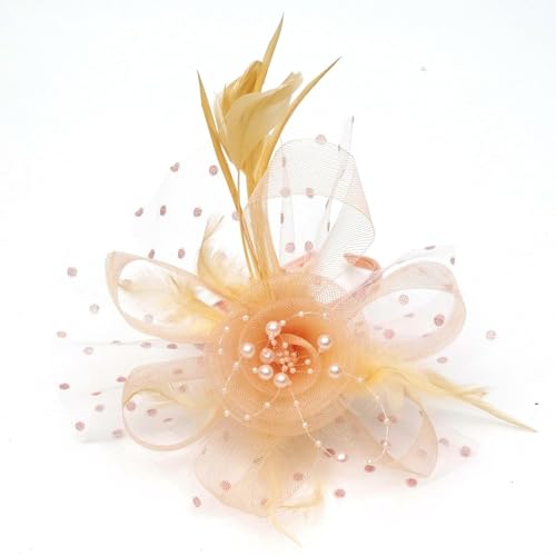 KICOFIT Fascinators Hats 20s 50s Hat Pillbox Hat Cocktail Tea Party Headwear with Veil for Girls and Women (US, Alpha, One Size, A-Champagne) - Image 2