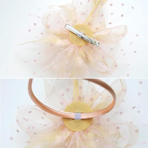 KICOFIT Fascinators Hats 20s 50s Hat Pillbox Hat Cocktail Tea Party Headwear with Veil for Girls and Women (US, Alpha, One Size, A-Champagne) - Image 3