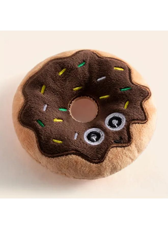Brown Donut Plush Dog Toy with Squeaker Interactive Play for Puppies and Kittens - Image 1