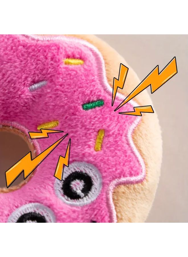 Brown Donut Plush Dog Toy with Squeaker Interactive Play for Puppies and Kittens - Image 5