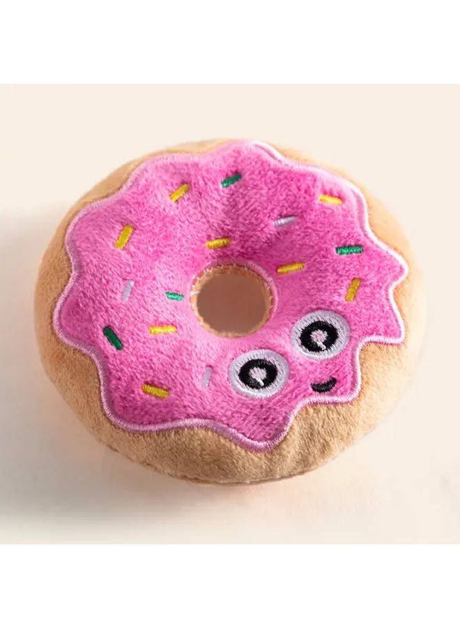 Brown Donut Plush Dog Toy with Squeaker Interactive Play for Puppies and Kittens - Image 2