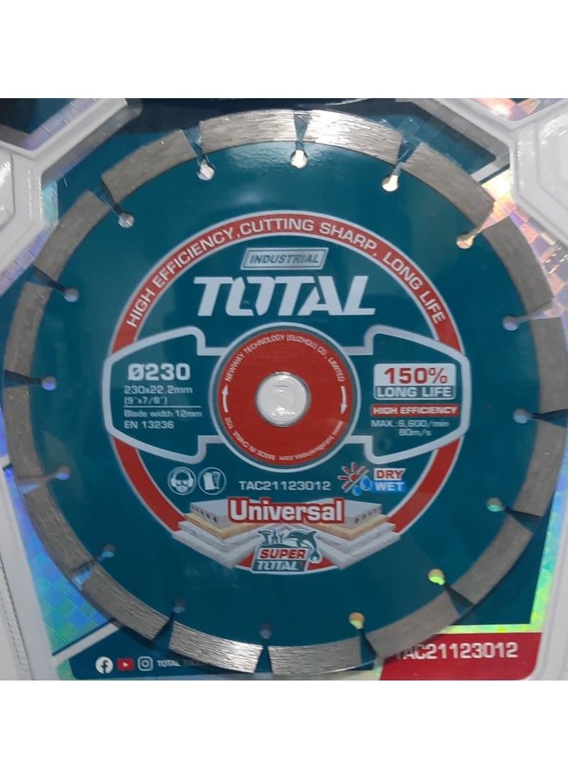 TOTAL - Super Total 9" (230mm) Diamond Cutting Disc, Diamond Blade – High-Performance Segmented for Dry & Wet Use | Ideal for Tiles & Concrete - Image 1