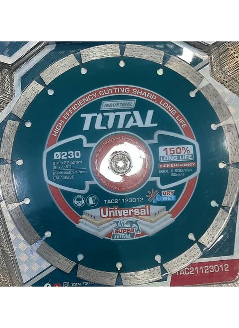 Super Total 9" (230mm) Diamond Cutting Disc, Diamond Blade – High-Performance Segmented for Dry & Wet Use | Ideal for Tiles & Concrete