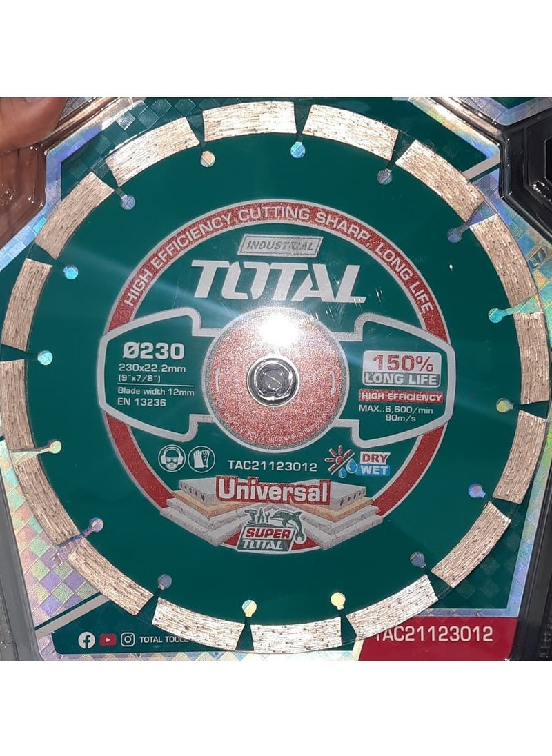 TOTAL - Super Total 9" (230mm) Diamond Cutting Disc, Diamond Blade – High-Performance Segmented for Dry & Wet Use | Ideal for Tiles & Concrete - Image 1