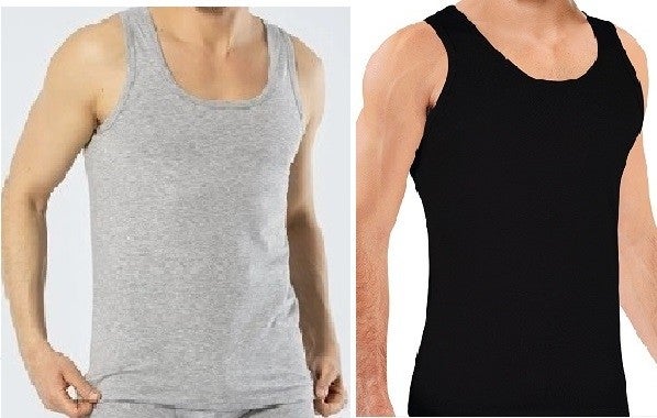 KYC Shopping Men's 2 Piece Black-Gray Mixed Classic Cotton Suspender Premium Undershirt  - Image 1