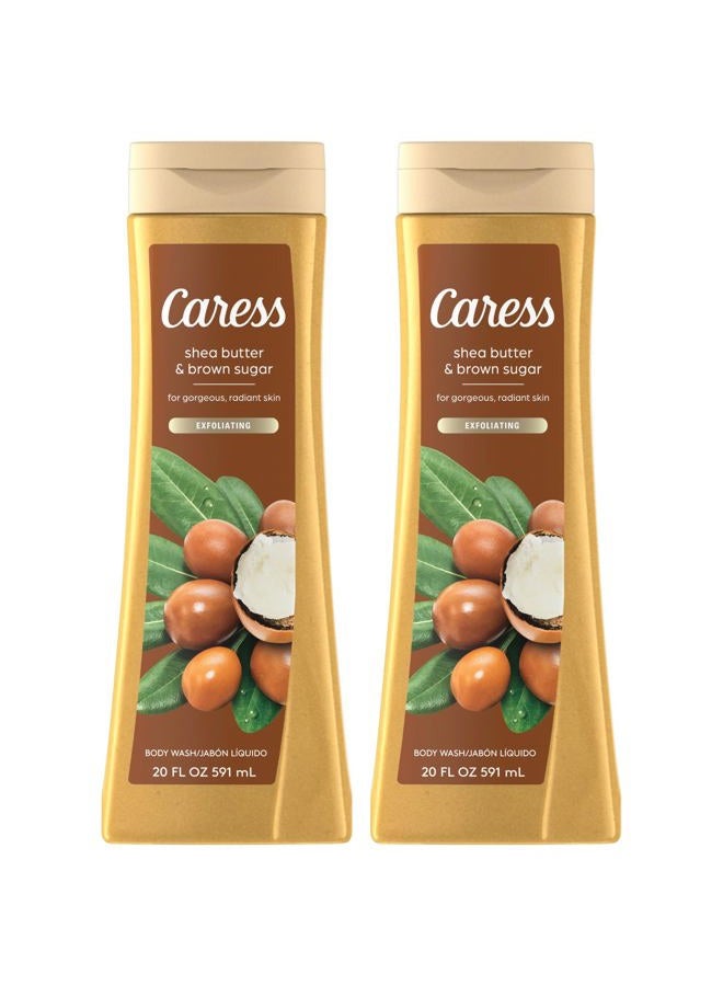 Caress Body Wash, Shea Butter & Brown Sugar, Moisturizing Body Wash for Gorgeous, Radiant Skin, Exfoliating Body Soap Liquid, 20 Fl Oz (Pack of 2) - Image 1