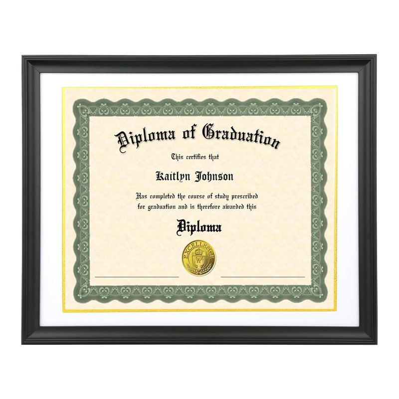 LTYHHK LTYHHK 14x17 Diploma Frame Solid Wood Black Displays 14x17 Diplomas with White Over Gold Mat or 16x20 Inch Without Mat Diploma Frame 14x17 Certificate Frames LK1620WG 