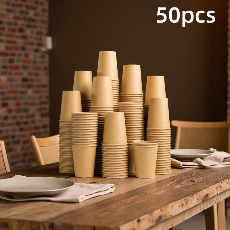 50 Disposable Kraft Paper Cups For Hot And Cold Beverages Suitable For Parties Home And Office Use - Image 1