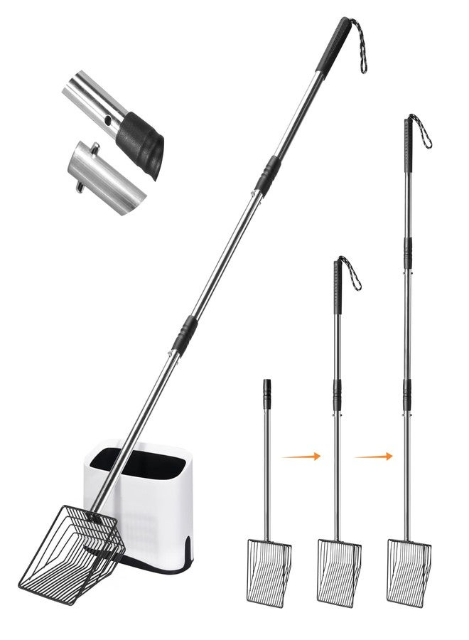 PETOCAT Cat Litter Scoop with Holder 43" Metal Litter Scooper with Stainless Steel Long Handle, Large Kitty Box Scooper Heavy Duty Deep Shovel for Fast Sifting, Dog Waste Scooops for Outside Pet Poop - Image 1