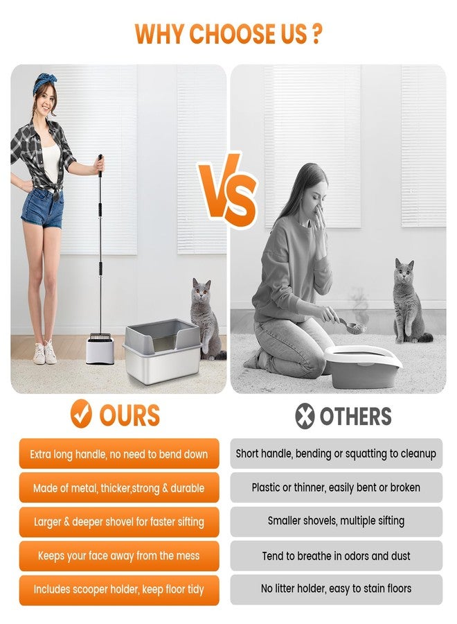 PETOCAT Cat Litter Scoop with Holder 43" Metal Litter Scooper with Stainless Steel Long Handle, Large Kitty Box Scooper Heavy Duty Deep Shovel for Fast Sifting, Dog Waste Scooops for Outside Pet Poop - Image 2
