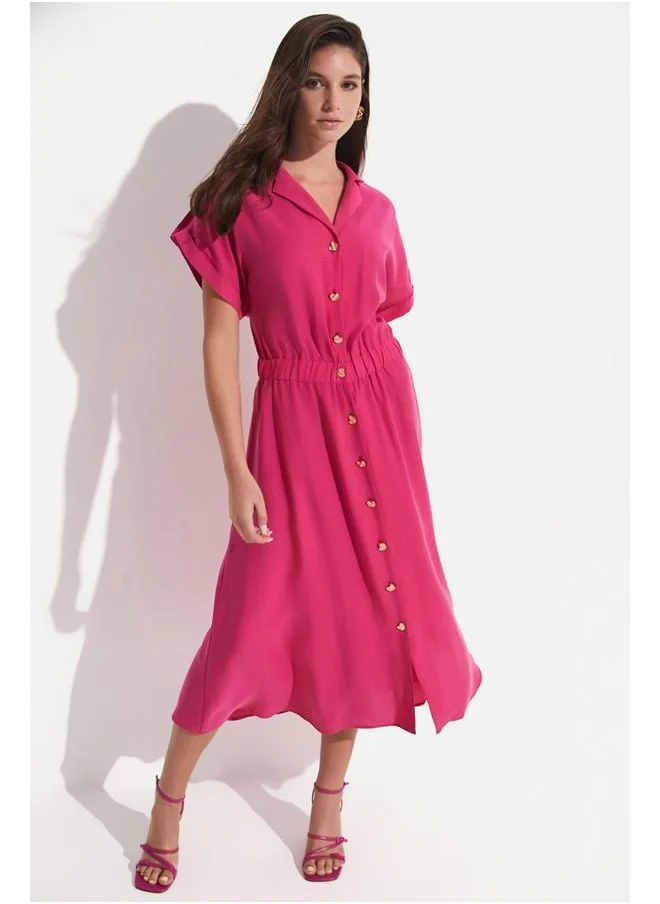 جون June Exclusive Modal Blend Shirt Dress Fuchsia