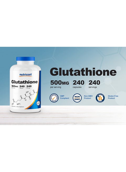 Nutricost L-Glutathione 240 Count Nutricost Glutathione 500mg Capsules –  240 Count, Gluten-Free, Non-GMO, Antioxidant Support, Made In USA  Glutathione Capsules 500mg