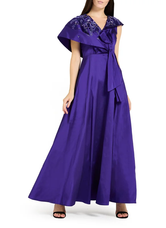 Amri Embellished Asymmetrical Draped Satin Dress