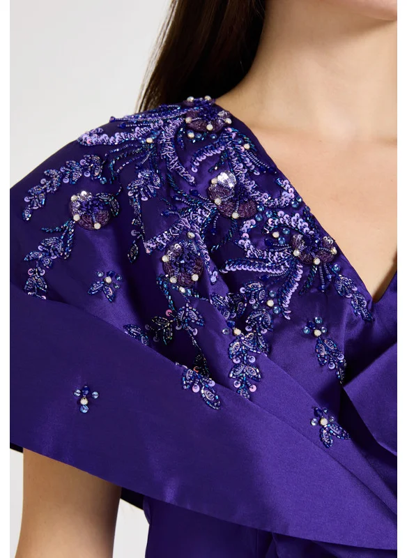 امري Embellished Asymmetrical Draped Satin Dress