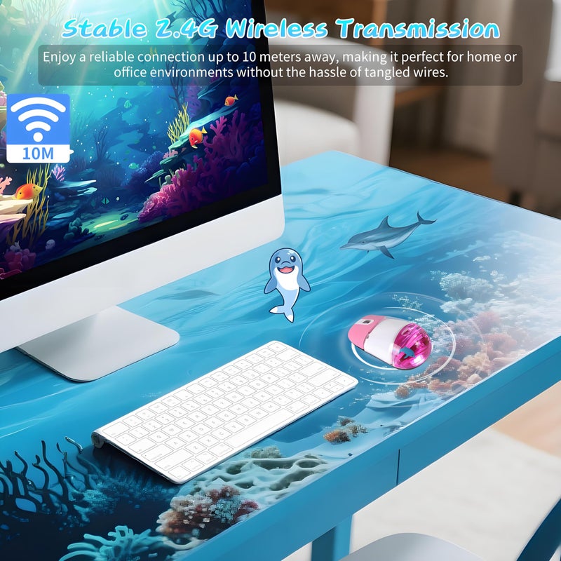 elec Space Wireless Mouse -Cute Clear Aqua Design, Water Mouse with Optical Precision, Silent Clicks, Lightweight & Floating Animal Transparent Retro Style for Home Office, Great for Kids & Adult(Dolphin-Pink) - Image 5