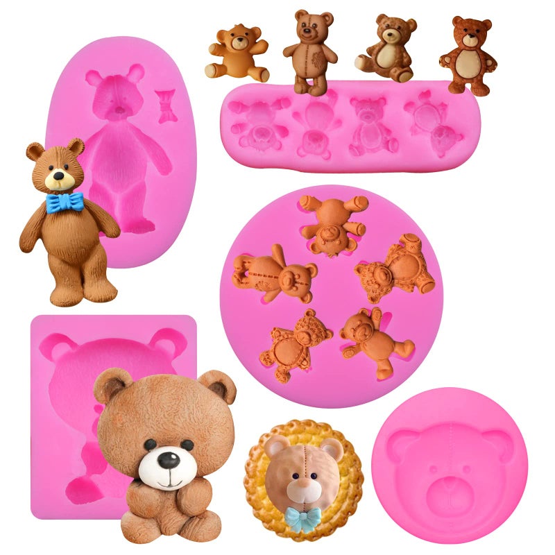 Yedadone 5 Pieces Bear Silicone Mold Valentines Day Fondant Mold Cute Bear Chocolate Fondant Mold for Chocolate Candy Gum Paste Crafting Polymer Clay Cake Decorating - Image 1