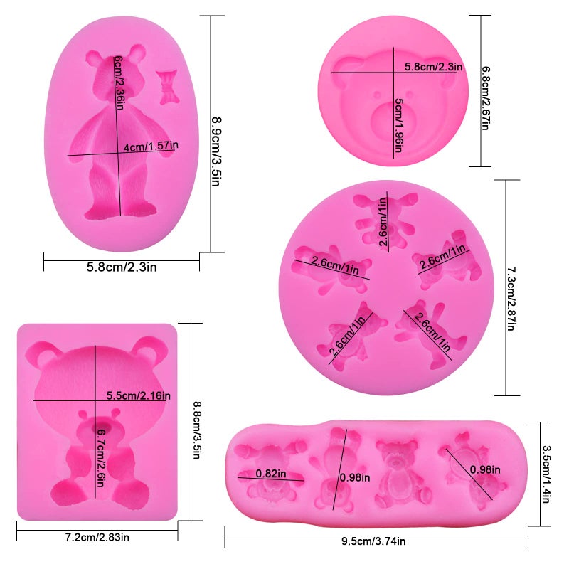 Yedadone 5 Pieces Bear Silicone Mold Valentines Day Fondant Mold Cute Bear Chocolate Fondant Mold for Chocolate Candy Gum Paste Crafting Polymer Clay Cake Decorating - Image 2