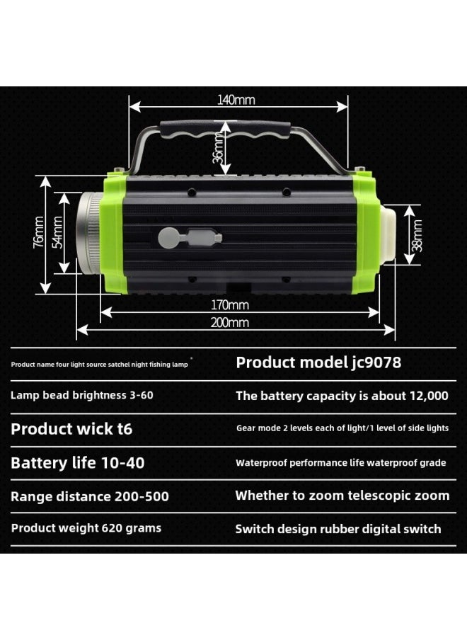 Generic Four Light Source LED Red Fishing Light Comes With Tail Light Charging Outdoor Blue Light T6 High Power USB Night Fishing Light-Color:Package 3: Lamp + Cable + Cloth Bag + Fishing Box Holder  - Image 4