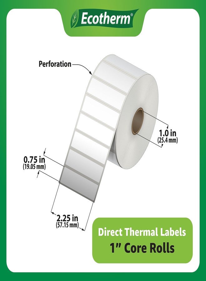 Ecotherm ملصقات حرارية 2.25 بوصة × 0.75 بوصة | 4 لفات | 7120 ملصقًا | متوافقة مع طابعات الملصقات الحرارية من زيبرا، مونبين، رولو، جودكس، أركسكان، آي دي بي آر تي، أوفنوفا، وغيرها | ملصقات لاصقة بيضاء فارغة من إيكوثيرم - Image 3