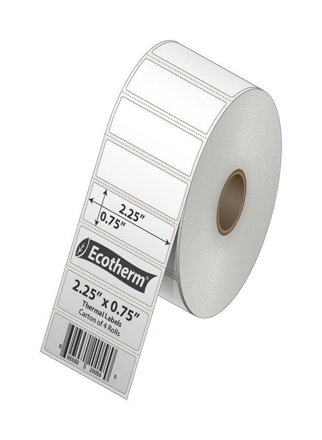 Ecotherm ملصقات حرارية 2.25 بوصة × 0.75 بوصة | 4 لفات | 7120 ملصقًا | متوافقة مع طابعات الملصقات الحرارية من زيبرا، مونبين، رولو، جودكس، أركسكان، آي دي بي آر تي، أوفنوفا، وغيرها | ملصقات لاصقة بيضاء فارغة من إيكوثيرم - Image 2