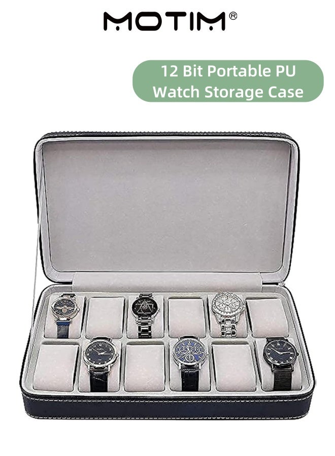 موتيم حقيبة تخزين ساعة PU المحمولة 12 بت مع لباد داخلي ناعم لعقد الساعة للمجوهرات والساعات الذكية يتم وضعها - Image 1