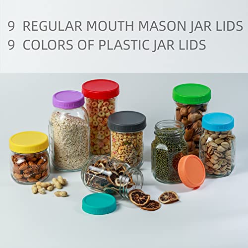 Bedgeta 9Pcs Mason Jar Lids, Regular Mouth Plastic Mason Lids, Leak Proof Canning Lid with Silicone Ring for Ball, Kerr and More, Reusable Can Tops, Colored Caps Covers for Jars - Image 4