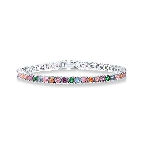 PAVOI 14K Gold Plated 3mm Multicolored CZ Tennis Bracelet | Bracelet for Women | White Gold Bracelets for Women | 7.5 Inches - Image 1
