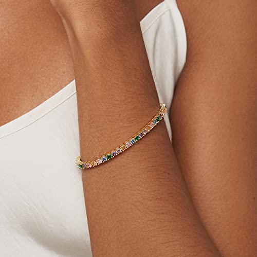 PAVOI 14K Gold Plated 3mm Multicolored CZ Tennis Bracelet | Bracelet for Women | White Gold Bracelets for Women | 7.5 Inches - Image 2
