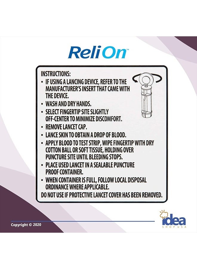 Idea Shop USA - ReliOn Ultra-Thin Lancets, 30-Gauge, for Sensitive Fingers, 200 Ct Bundle with Exclusive "Look After Your Diabetes" - Better Idea Guide (2 Items) - Image 1