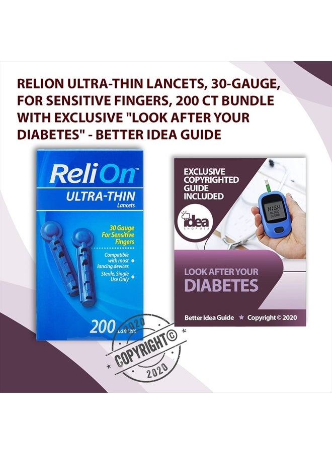 Idea Shop USA ReliOn Ultra-Thin Lancets, 30-Gauge, for Sensitive Fingers, 200 Ct Bundle with Exclusive "Look After Your Diabetes" - Better Idea Guide (2 Items)  - Image 2