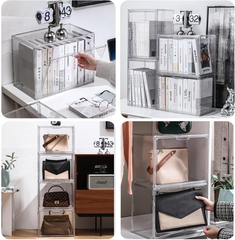 GUDEMAY صناديق تخزين بلاستيكية شفافة قابلة للتكديس بغطاء مغناطيسي، واقية من الغبار لعرض الكتب ومستحضرات التجميل، وعرض المجسمات الكبيرة القابلة للجمع، وصندوق أحذية، ومنظم حقائب (شفاف - عبوة واحدة) - Image 2