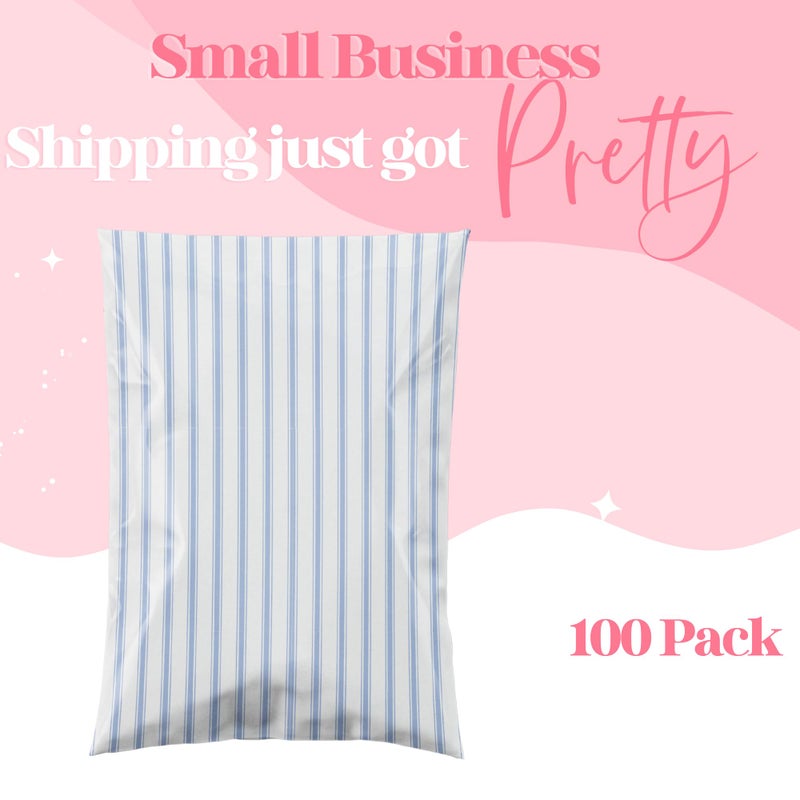 Pretty Package Store 6x9 Designer Poly Mailer 100 Pack Heavy Duty Waterproof Self Seal Shipping Bags for Small Business Large Mailing Envelopes Bulk Tear Resistant Packaging Blue Stripe - Image 3