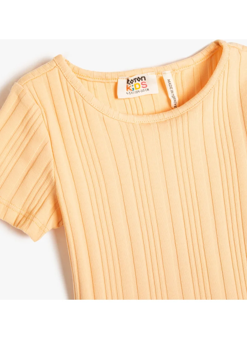 KOTON Basic Crop T-Shirt Short Sleeve Crew Neck Ribbed