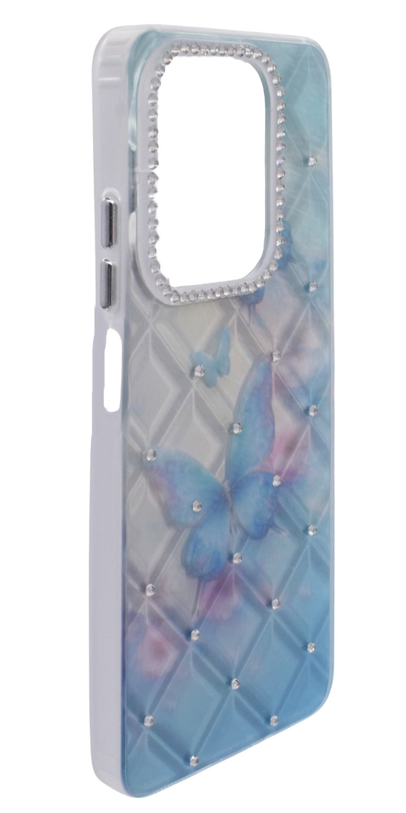 CFS TPU Butterflies Printed Back Cover Case with Rhinestone Camera Border For OPPO A3 - Light Blue Transparent - Image 2
