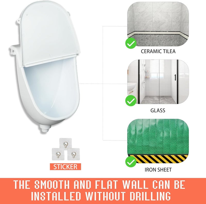 shawoo Wall Mounted Commercial Urinal With Hinged Cover Bathroom Washout Urinal for Men Plastic Urinals for Men Waterless Urinal Garage Urinal Urine Diverter Outdoor Urinal For Home Shed Backyard RV (white) - Image 5