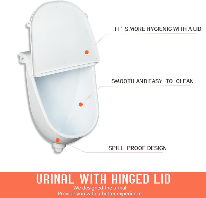 shawoo Wall Mounted Commercial Urinal With Hinged Cover Bathroom Washout Urinal for Men Plastic Urinals for Men Waterless Urinal Garage Urinal Urine Diverter Outdoor Urinal For Home Shed Backyard RV (white) - Image 2