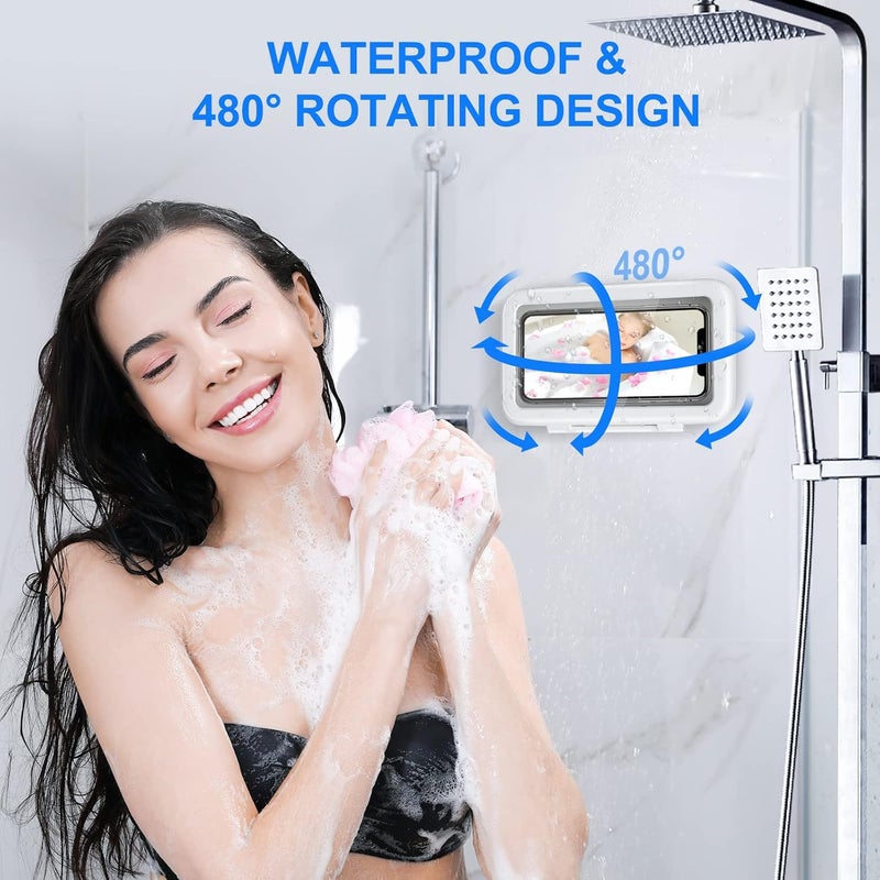 KUNSLUCK Shower Phone Holder Waterproof, 480° Rotation Shower Phone Mount, Anti-Fog HD Sensitive Touch Screen Phone Holder for Shower, Bathtub, Compatible with 4.7" - 6.8" Cell Phones（Pearl White） - Image 2