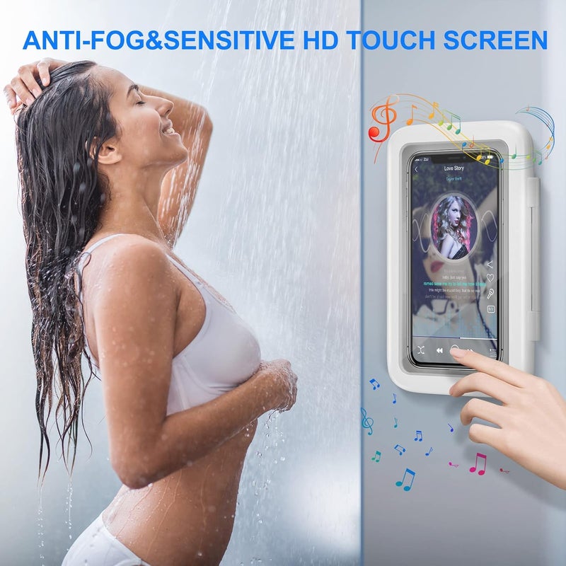 KUNSLUCK Shower Phone Holder Waterproof, 480° Rotation Shower Phone Mount, Anti-Fog HD Sensitive Touch Screen Phone Holder for Shower, Bathtub, Compatible with 4.7" - 6.8" Cell Phones（Pearl White） - Image 3